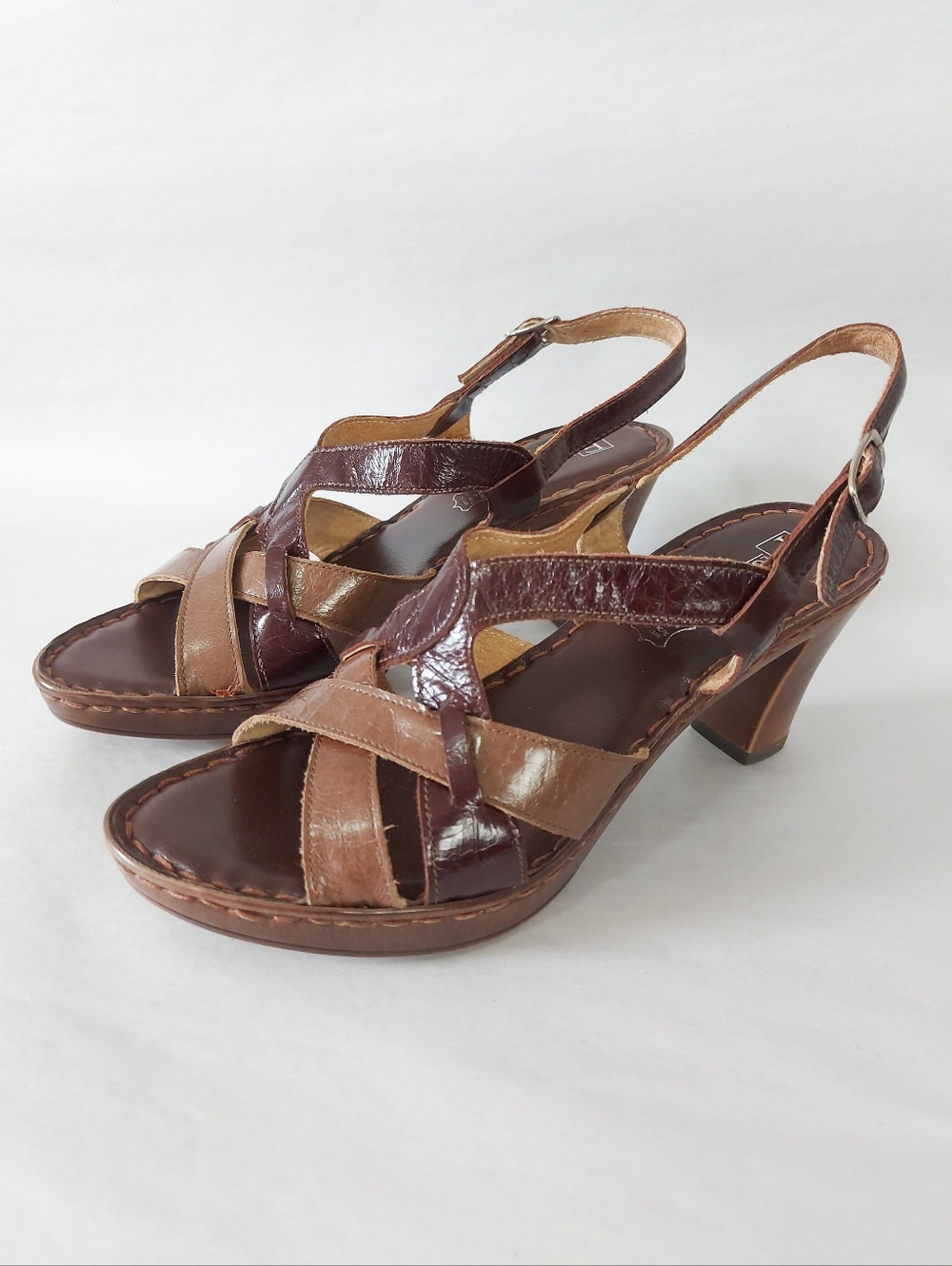 Florentine Comfort Stacked Heel Buckle Strappy Color Block Slingback Sandals 40